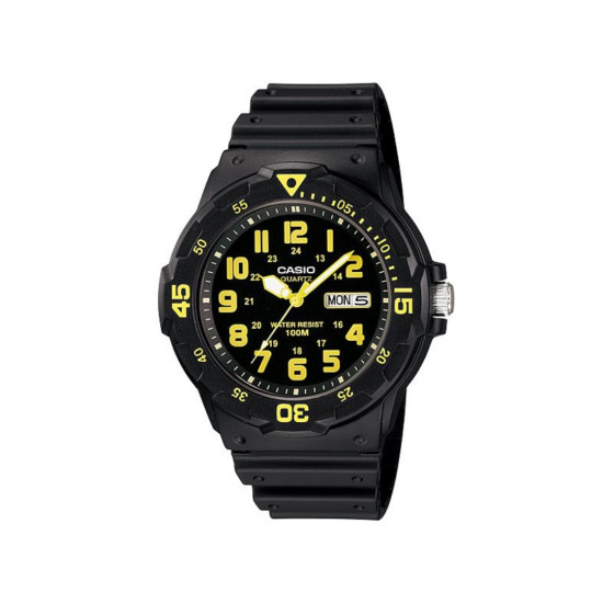 Casio MRW-200H-9B crni sat sa žutim detaljima